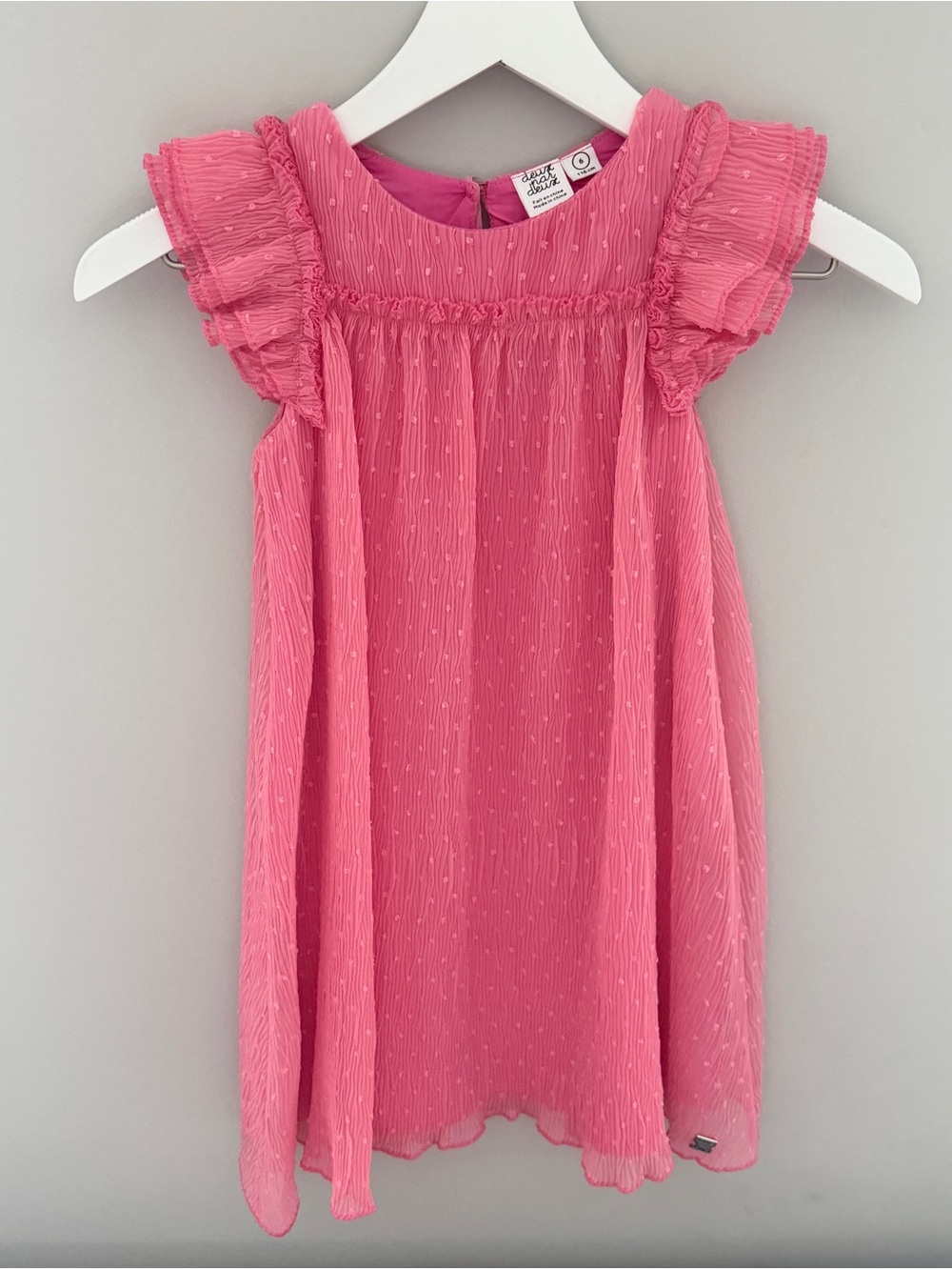 Girls’ Deux par Deux Hot Coral Short Sleeve Swiss Dot Dress